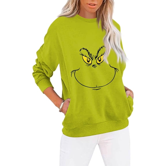 Sweatshirt for Women Christmas Xmas Long Sleeve Shirts Crewneck Pullover Green XL