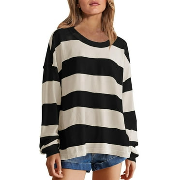 Sweatshirt for Women Clearance! ZVNAΖH Women Oversized Striped Color Block Long Sleeve Crew Neck Sweatshirt