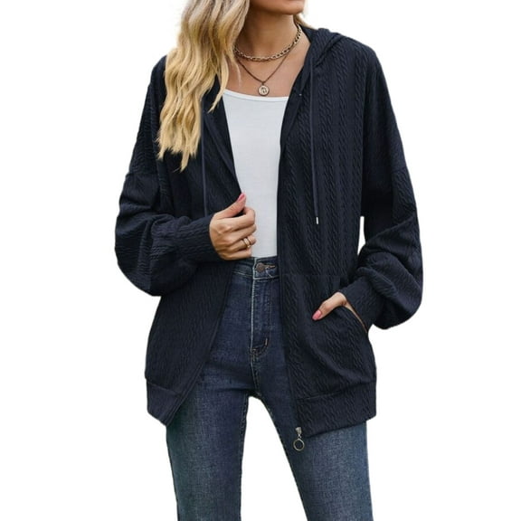 Sweatshirt for Women Color Block Pocket Zip-up Hoodies Jacket for Women with Adjustable Drawstring Alsol Lamesa