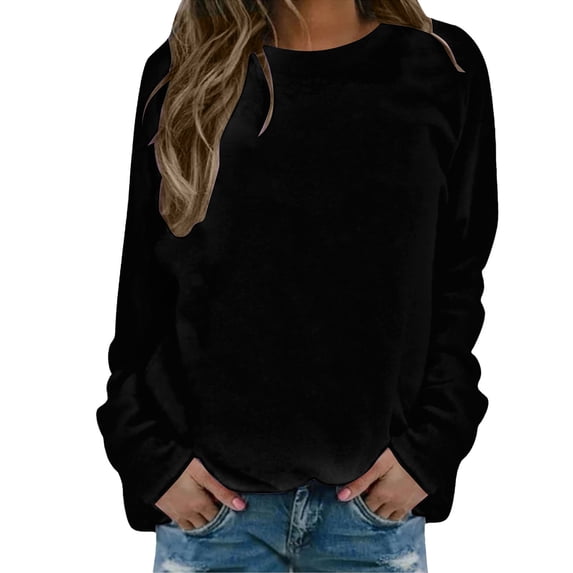 Sweatshirt for Women Comdrip Women's Solid Color Long Sleeve Hoodie with Printed Top Casual Pullover Sweatshirts for Women Trendy Black 2XL