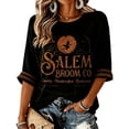 thumbnail image 1 of Sweatshirt for Women Crew Neck 3/4 Sleeve Pullover Vintage Broom Witch Moon Graphic Top Relaxed Fit Casual Fall Halloween Festival Wear Black XL, 1 of 3