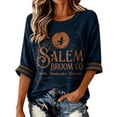 thumbnail image 1 of Sweatshirt for Women Crew Neck 3/4 Sleeve Pullover Vintage Broom Witch Moon Graphic Top Relaxed Fit Casual Fall Halloween Festival Wear Dark Blue L, 1 of 2