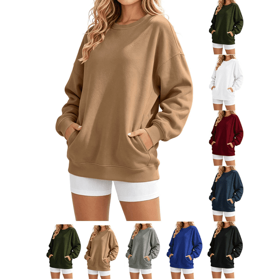 Sweatshirt for Women Crewneck Basic Pullover Tops Athletic Work Out Gym Sweat Shirts with Kangaroo Pocket Casual Fall Outfits 2026