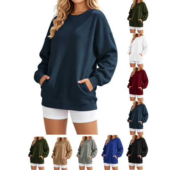 Sweatshirt for Women Crewneck Basic Pullover Tops Athletic Work Out Gym Sweat Shirts with Kangaroo Pocket Casual Fall Outfits 2026
