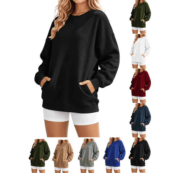 Sweatshirt for Women Crewneck Basic Pullover Tops Athletic Work Out Gym Sweat Shirts with Kangaroo Pocket Casual Fall Outfits 2026