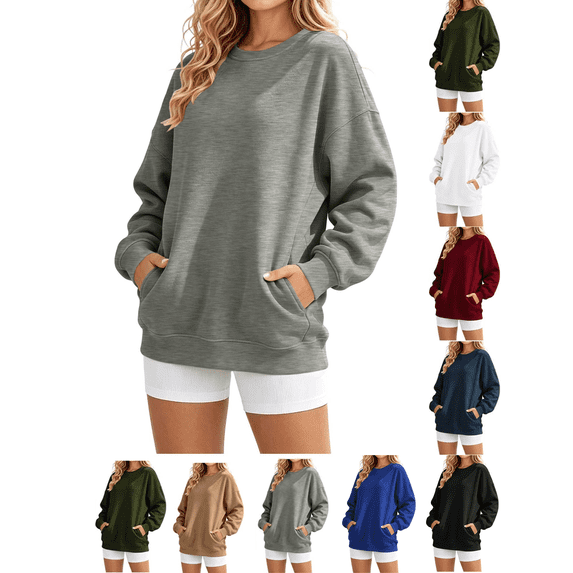 Sweatshirt for Women Crewneck Basic Pullover Tops Athletic Work Out Gym Sweat Shirts with Kangaroo Pocket Casual Fall Outfits 2026