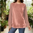 thumbnail image 1 of Sweatshirt for Women Crewneck Long Sleeve Loungewear Loose Fit Velvet Texture Chiffon Sleeve Patchwork Elegant Basic Fall Tops, 1 of 7