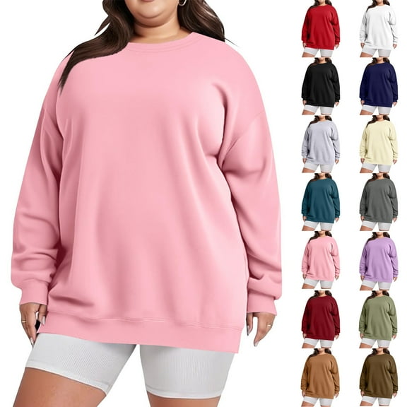 Sweatshirt for Women Crewneck Long Sleeve Shirts Curved Hem Lightweight Sweaters Fall/Spring Clothes Trendy Tunic Tops Plus Size