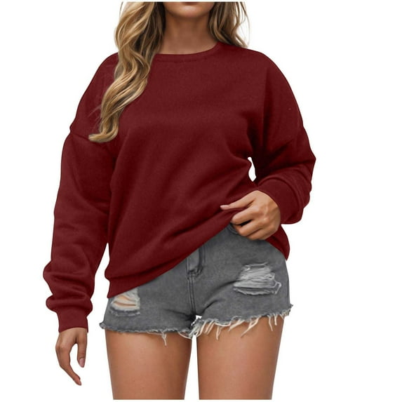 Sweatshirt for Women Crewneck Pullover Solid Color Oversized 2025 Sweatshirt Casual Long Sleeve Sweatshirt Fall Outfits