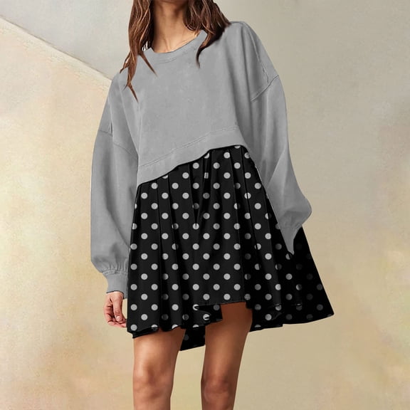 Sweatshirt for Women Crewneck Women's Oversized Sweatshirt Dress Neck Long Sleeve Patchwork Pullover Tops Sweatshirt Dress
