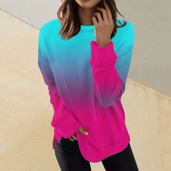 Sweatshirt for Women Fall Casual Round Neck Long Sleeve Pullover Tops Fashion Lightweight Loose Basic Blouse