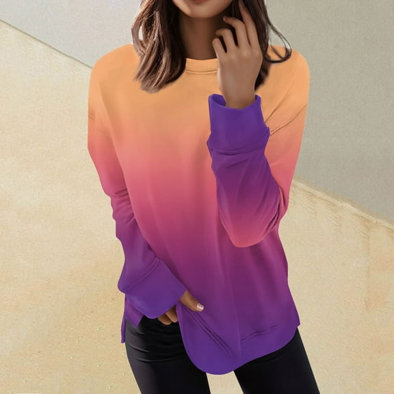 Sweatshirt for Women Fall Casual Round Neck Long Sleeve Pullover Tops Fashion Lightweight Loose Basic Blouse