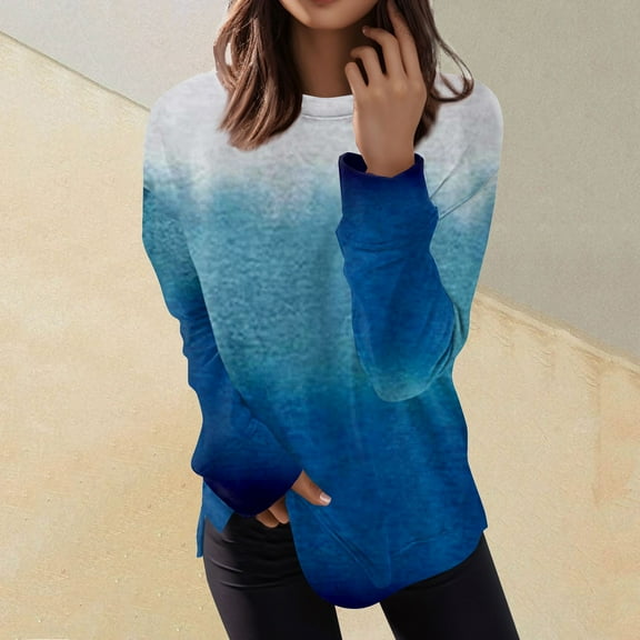 Sweatshirt for Women Fall Casual Round Neck Long Sleeve Pullover Tops Fashion Lightweight Loose Basic Blouse