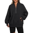 thumbnail image 1 of Sweatshirt for Women Fall Half Zip Pullover Oversized Fleece Mock Neck Hoodies Fashion Outfits Winter Clothing Black M, 1 of 6