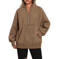 thumbnail image 1 of Sweatshirt for Women Fall Half Zip Pullover Oversized Fleece Mock Neck Hoodies Fashion Outfits Winter Clothing Brown S, 1 of 6