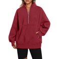 thumbnail image 1 of Sweatshirt for Women Fall Half Zip Pullover Oversized Fleece Mock Neck Hoodies Fashion Outfits Winter Clothing Red S, 1 of 6