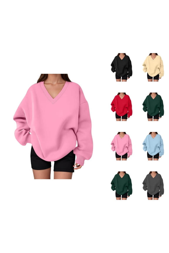 Sweatshirt for Women Fall Winter Comfort V Neck Loose Sweat Shirts Pullover Tops