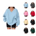 thumbnail image 1 of Sweatshirt for Women Fall Winter Cute V Neck Oversized Sweat Shirts Pullover Tops, 1 of 5