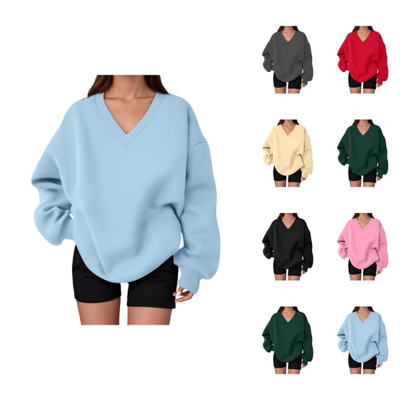 Women's Sweatshirt Fall Winter Comfort V Neck Oversized Sweatshirts Pullover Tops