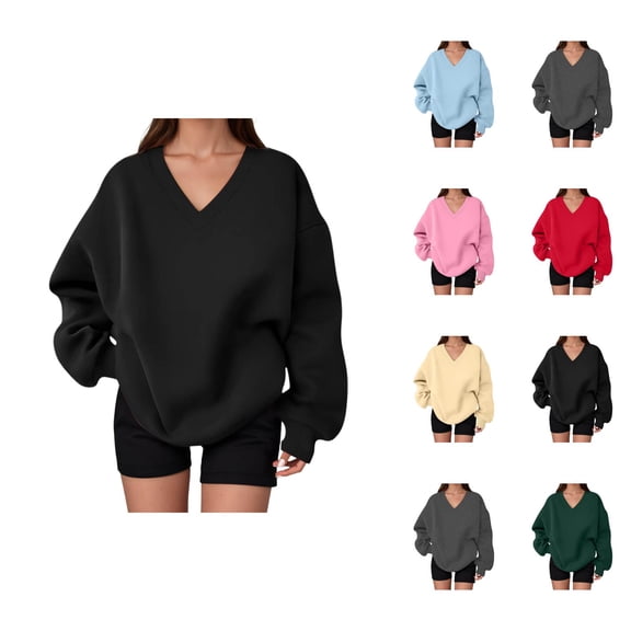 Sweatshirt for Women Fall Winter Cute V Neck Oversized Sweat Shirts Pullover Tops
