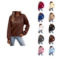thumbnail image 1 of Sweatshirt for Women Fall Winter Long Sleeve Casual Crewneck Smile Letter Graphic Sweatshirts Pullover Tops, 1 of 9