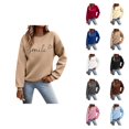 thumbnail image 1 of Sweatshirt for Women Fall Winter Long Sleeve Casual Crewneck Smile Letter Graphic Sweatshirts Pullover Tops, 1 of 9