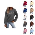 thumbnail image 1 of Sweatshirt for Women Fall Winter Long Sleeve Casual Crewneck Smile Letter Graphic Sweatshirts Pullover Tops, 1 of 9