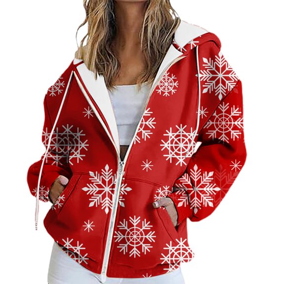 Sweatshirt for Women Family Christmas Blouses Cozy Womens Long Sleeve Tops Zip Up Women's Clothing Red3