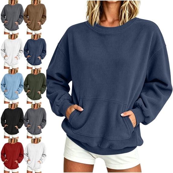 Sweatshirt for Women Fashion Lightweight Fall Corduroy Sports Long Sleeve Pocket Sweatshirt Top
