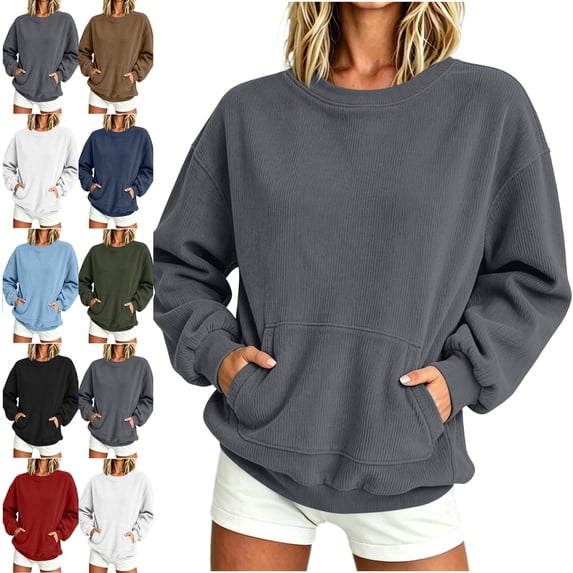 Sweatshirt for Women Fashion Lightweight Fall Corduroy Sports Long Sleeve Pocket Sweatshirt Top