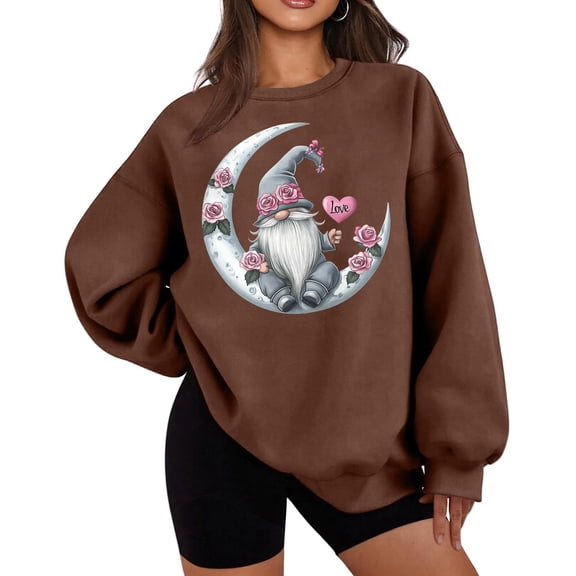 Sweatshirt for Women Fashion Thin Fleece Round Neck Christmas Graphic Print Loose Sweatshirt Long Sleeve Winter Sweatshirt