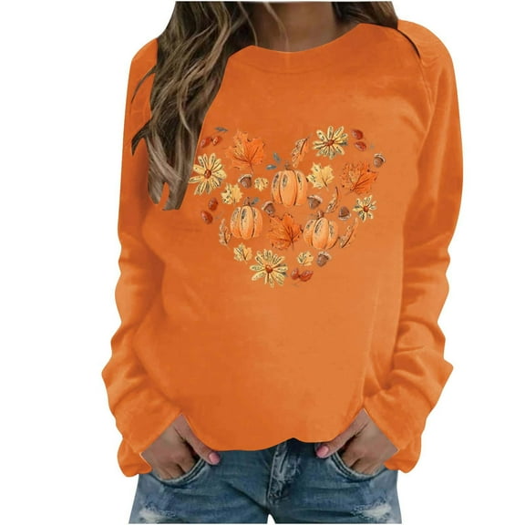 Sweatshirt for Women Graphic Crewneck Plus Size Thanksgiving Sweatshirts Pumpkin Long Sleeve Pullover Shirt Tops (Orange 3XL)
