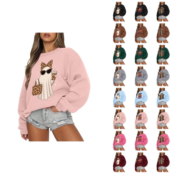 Sweatshirt for Women Halloween Oversized Spooky Season Sweatshirt Lightweight Crewneck Pullover Tops Fall Sweatshirt