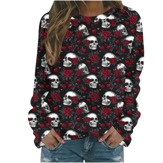 Sweatshirt for Women Halloween Sweatshirt Funny Halloween Graphic Crewneck Pullover Tops Ghost Skull T Shirts