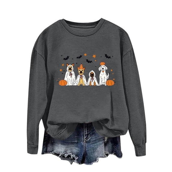 Sweatshirt for Women Halloween Town Graphic Shirt Vintage Pumpkin Tops Dark Gray XXL