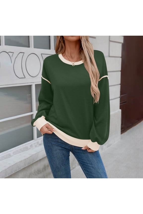 Sweatshirt for Women Long Sleeve Casual Crewneck Pullover Lightweight Loose Solid Color Streetwear Y2K Fashion Fall Winter Tops