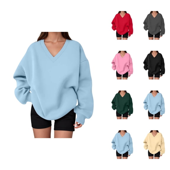 Sweatshirt for Women Long Sleeve Comfort V Neck Loose Sweat Shirts Pullover Tops