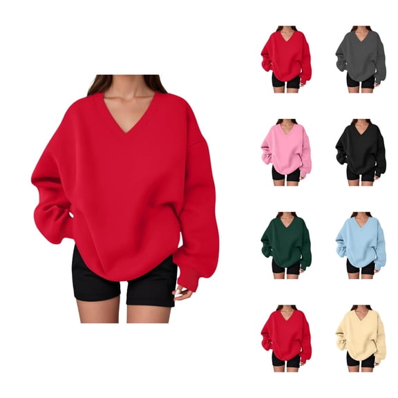 Sweatshirt for Women Long Sleeve Comfort V Neck Loose Sweat Shirts Pullover Tops