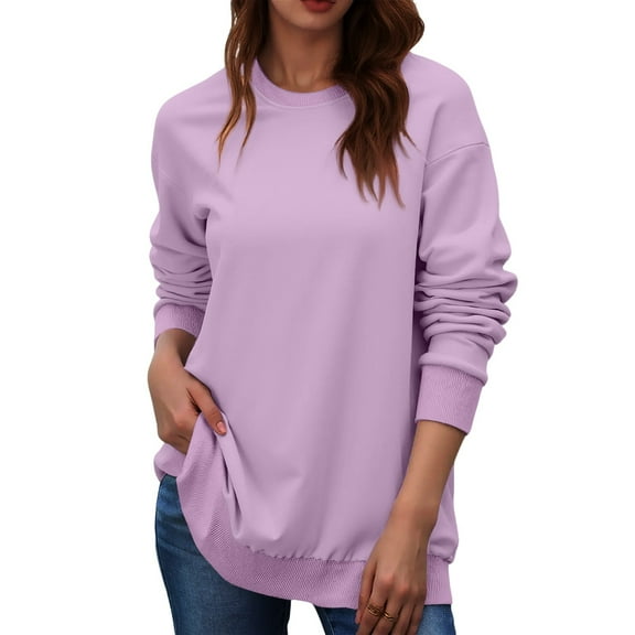 Sweatshirt for Women Long Sleeve Crewneck Oversized Pullover Tops Fall Casual Solid Loose Fit Sweaters Light Purple M