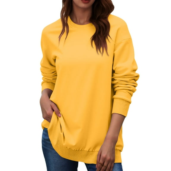 Sweatshirt for Women Long Sleeve Crewneck Oversized Pullover Tops Fall Casual Solid Loose Fit Sweaters Yellow M