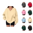 thumbnail image 1 of Sweatshirt for Women Fall Winter Cute V Neck Oversized Sweat Shirts Pullover Tops, 1 of 5