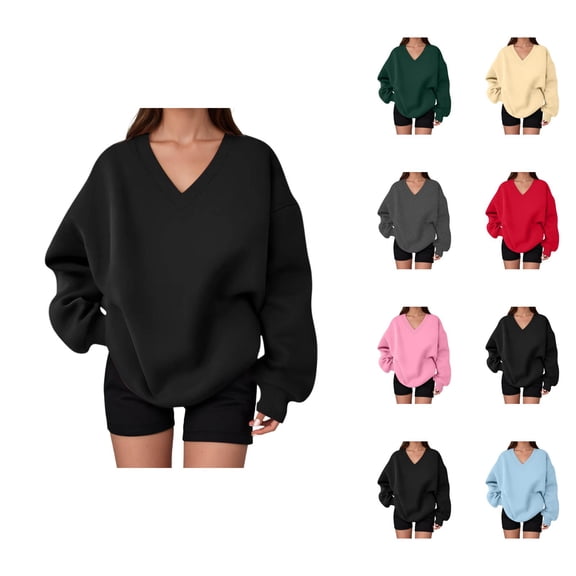 Sweatshirt for Women Long Sleeve Cute V Neck Oversized Sweat Shirts Pullover Tops