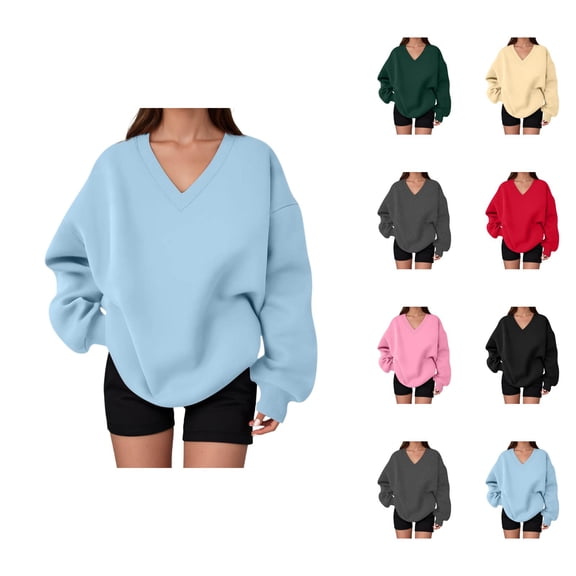 Sweatshirt for Women Long Sleeve Cute V Neck Oversized Sweat Shirts Pullover Tops