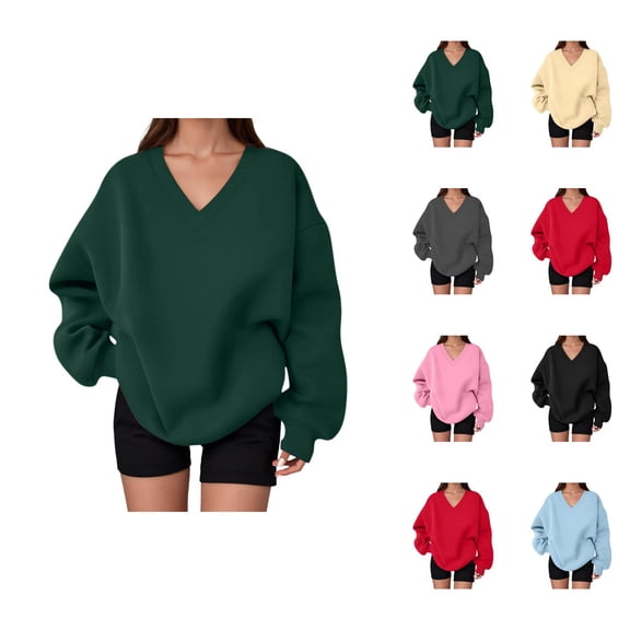 Sweatshirt for Women Long Sleeve Cute V Neck Oversized Sweat Shirts Pullover Tops