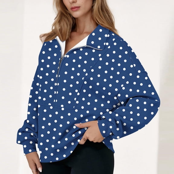 Sweatshirt for Women Long Sleeve Half Zip Pullover Women Polka Dot Top Casual Comfort Loungewear for Everyday Wear Fall Outfits