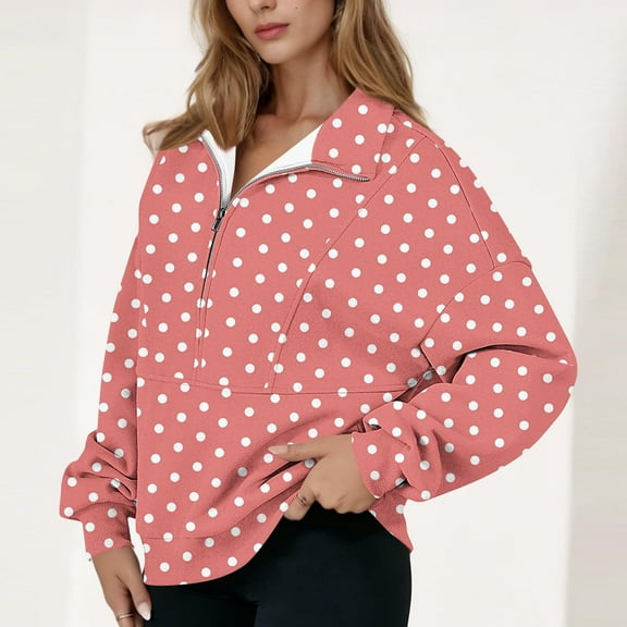 Sweatshirt for Women Long Sleeve Half Zip Pullover Women Polka Dot Top Casual Comfort Loungewear for Everyday Wear Fall Outfits