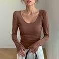 thumbnail image 1 of Sweatshirt for Women Long Sleeve Round-Neck Bottom Shirt T-shirt Bottom Sweatshirt Coffee,Womens Tops, 1 of 5