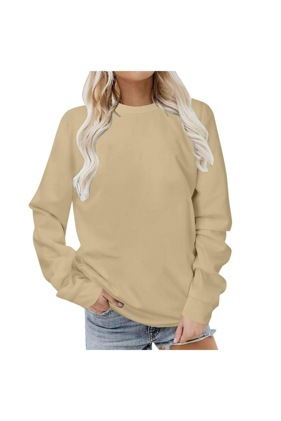 Sweatshirt for Women Long Sleeve Simple Solid Color Hoodies Sweatshirts Casual Loose Trendy Pullover