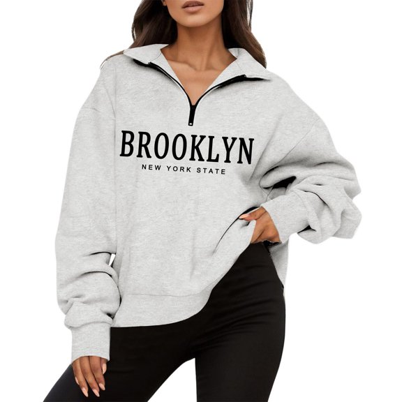 Sweatshirt for Women Long Sleeve Sweatshirt Half Zipper Sweatshirt Women Grey Sweatshirt Winter Outfits for Women 2025 Trendy Casual Clothes