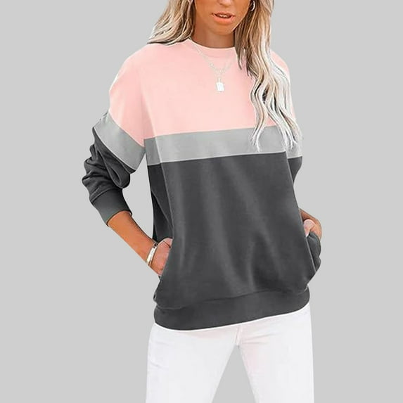 Sweatshirt for Women Long Sleeve Sweatshirt Long Sleeve Pullover Tops for Women Grey Crewneck Sweatshirt Women's Fall Clothing Street Style Clothes